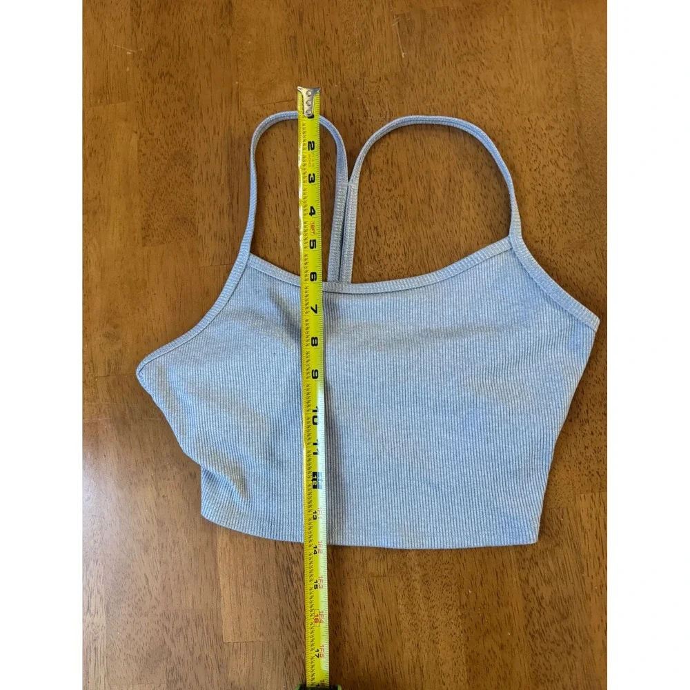 Alo Yoga Women's Ribbed T-Back Crop Tank Top Heather Grey Size Small
